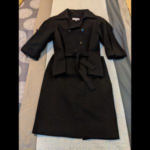Calvin Klein 2 Piece Women's Skirt Suit Black Belted Size 6 #284